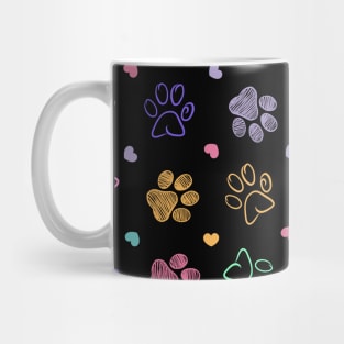 Colorful doodle paw prints with hearts Mug